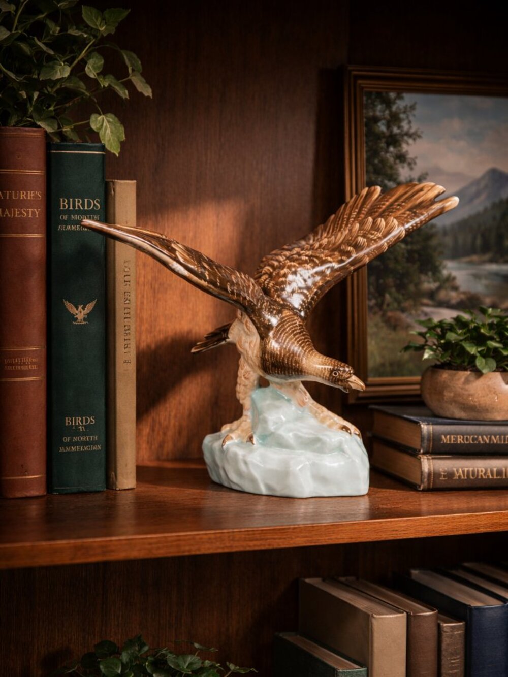 Vintage Herend Eagle Sculpture, Hand Painted Porcelain Bird Figurine
